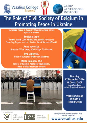 Affiche. EPSS Lecture. Role of Civil Society of Belgium in Lobbying Peace in Ukraine. 2014-12-04